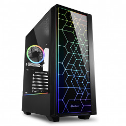 Sharkoon RGB LIT 100  ATX Case, with Side&Front Panel of Tempered Glass, without PSU, Illuminated Front Panel, Pre-Installed Fans: Front 1x120mm, Rear 1x120mm A-RGB LED, 2xARGB LED Strip, ARGB Controller, 2x3.5-/6x2.5-, 2xUSB3.0, 1xUSB2.0, 1xHeadphones, 1